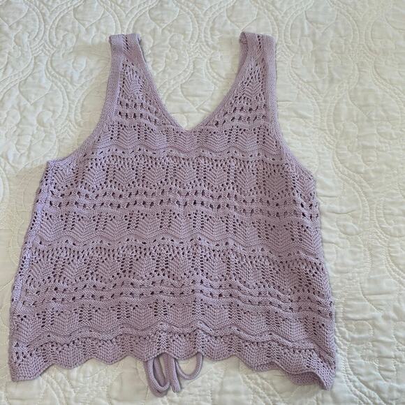 Jessica Simpson Crochet Knit Lavender Tie Top Size Small Boho Coastal western - Picture 2 of 7